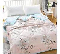 Dessus de lit matelassé réversible microfibre 140×200cm , motif floral rose et bleu clair .