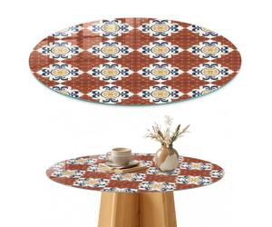Dessus de Meuble 60 cm | Rond | Décoré | Épaisseur 4 mm | Motif élégant | Verre Trempé | Patins Antidérapants Inclus | pour Salon | Bords Polis | Multi-usages