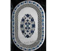 Dessus de table de salle à manger en marbre authentique | Table de patio vintage avec incrustation de pierres semi-précieuses | 61 x 91,4 cm Plateau central ovale en marbre ajoute une beauté