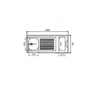 Dessus évier cuisinette largeur 140 cm sans domino avec vidage complet