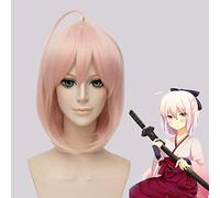 Destin Grand ordre Okita Souji 35 cm courte droite Cosplay perruques pour femmes femme faux cheveux cheveux synthétiques Anime dessin animé perruque rose