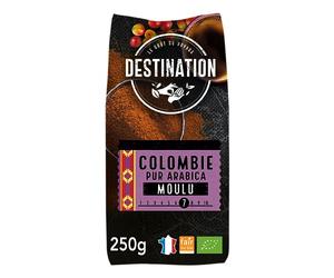 Destination - Café écologique moulu d'origine colombienne - 250 g - Café de spécialité 100% Pur Arabica - Torréfié artisanalement en France - Haute intensité