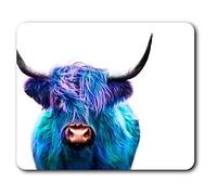 Destination Vinyl ltd Confortable Tapis de Souris - Bleu Pop Art Highland Vache Animale 23,5 x 19,6 cm (9,3 x 7,7 Pouces) pour Ordinateur et Portable, Bureau, Cadeaux, Base antidérapante - RM21683