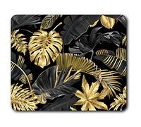 Destination Vinyl ltd Confortable Tapis de Souris - Or et Noir Feuille imprimé Tropical 23,5 x 19,6 cm (9,3 x 7,7 Pouces) pour Ordinateur et Portable, Bureau, Cadeaux, Base antidérapante - RM24546