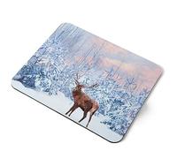Destination Vinyl Ltd Tapis de souris rectangulaire flexible en caoutchouc avec motif cerf mâle dans la forêt d'hiver et coucher de soleil - 5 mm - Accessoire de bureau imprimé - #51404