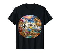 Destinations de croisière en Méditerranée, Palerme, La Valette, Europe T-Shirt Graphique avec Valeur, Homme, Noir, M