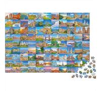 Destinations de Voyage Puzzle Classique Collage de Villes du Monde 1000 Pièces De Puzzle Carton Recyclé pour Amateurs Couleurs Vives Challenge/Difficile Nouveau Modèle Réduit 70x50cm/1000pcs