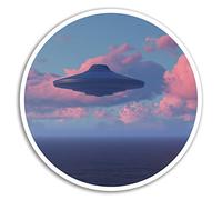 DestinationVinyl 2 x 10 cm Soucoupe Volante Autocollants en Vinyle - UFO Alien Sticker Laptop Bagages # 8129 (10 cm de Large)