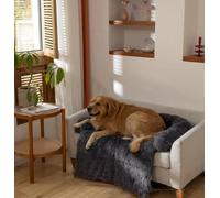 destinyD Canapé-lit orthopédique en peluche douce apaisante, pour soulagement du sommeil amélioré pour chiens de grande et moyenne taille, lavable, amovible, antidérapante, gris foncé, 228,6 x 203,2 x
