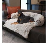 destinyD Canapé-lit orthopédique en peluche douce apaisante, pour soulager le sommeil des chiens de grande et moyenne taille, lavable, amovible, antidérapant, café, 228,6 x 203,2 x 33 cm