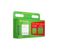 DESTOCKAGE ! Chargeur 4 GP ReCyko avec 4 piles AA 2100mAh + 4 piles AAA 850mAh