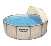 Piscine tubulaire ronde power steel Ø 3.96 x h.1.07 m + auvent - rotin beige