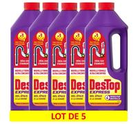 DESTOP Lot de 5 Gels Déboucheur Canalisation Express - 4 Doses par Flacon 950ml