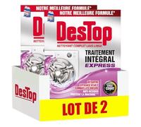 Destop Nettoyant Complet Lave-Linge Traitement Intégral Détartrant, Anti Odeurs, Anti Calcaire et Hygiène Parfaite - 2x250ml