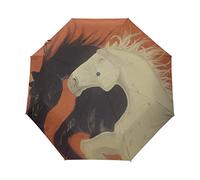 Destrier Blanc Noir Parapluie Pliable Pliant à Ouverture Automatique Parapluies Pliant Coupe-Vent pour Voyager Plage Femmes Enfants Homme Fille