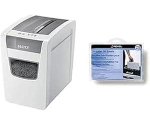 Destructeur Coupe Croisée Leitz IQ Slim Home Office, Jusqu'à 10 feuilles, Corbeille 23L, Blanc, 80010000 & Rexel 12 Feuilles prélubrifiées pour Destructeur de documents