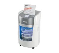 Destructeur de Documents Leitz IQ Optimax Small Office 350 P5 Coupe Micro : 8 Feuilles (80g/m²), 33% de capacité en Plus, bac 22L (350 Feuilles A4), Ultra-Silencieux, Cycle de 20min, Blanc, 83590000