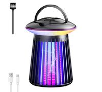 Destructeur d'insectes électrique, lampe à moustiques, 2000 mAh, piège à mouches, électrique, avec lumière LED, portable, USB, batterie pour l'intérieur et l'extérieur (noir)