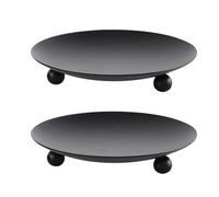 Desuibao Lot de 2 bougeoirs piliers en fer, plateau vintage en métal, support de cire décoratif pour aromathérapie, Noël, mariage, noir