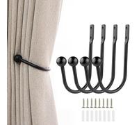 Desuibao Lot de 4 Embrasses de Rideaux en Métal pour Rideaux, Crochets Décoratifs pour Rideaux Muraux, Crochets Latéraux, Noir