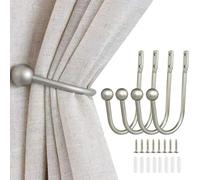 Desuibao Lot de 4 Embrasses de Rideaux en Métal pour Rideaux, Crochets Décoratifs pour Rideaux Muraux, Crochets Latéraux, Nickel