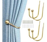 Desuibao Lot de 4 Embrasses de Rideaux en Métal pour Rideaux, Crochets Décoratifs pour Rideaux Muraux, Crochets Latéraux, Doré
