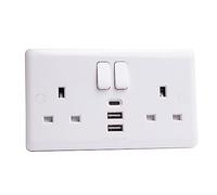 Deta Prise à 2 interrupteurs 13 A avec 2 ports USB-A et 1 port USB-C 5 V 4 A