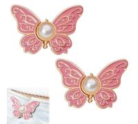 Detachable Butterfly Clips, 2-Pack Detachable Butterfly Clips,Buckle Clasp, Adjustable Pant Waist Tightener,Buttons Pins for The Loose Jeans (Red)
