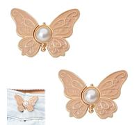 Detachable Butterfly Clips, 2-Pack Detachable Butterfly Clips,Buckle Clasp, Adjustable Pant Waist Tightener,Buttons Pins for The Loose Jeans (Khaki)