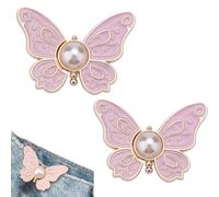 Detachable Butterfly Clips, 2-Pack Detachable Butterfly Clips,Buckle Clasp, Adjustable Pant Waist Tightener,Buttons Pins for The Loose Jeans (Pink)