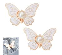 Detachable Butterfly Clips, 2-Pack Detachable Butterfly Clips,Buckle Clasp, Adjustable Pant Waist Tightener,Buttons Pins for The Loose Jeans (White)