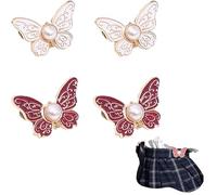 Detachable Butterfly Clips, Butterfly Waist Cinching Button, Reusable PantWaist Tightener, Buttons Pins for Loose Jeans (Blanc*2, Rouge*2)