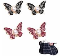 Detachable Butterfly Clips, Butterfly Waist Cinching Button, Reusable PantWaist Tightener, Buttons Pins for Loose Jeans (Noir*2, Rouge*2)