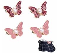 Detachable Butterfly Clips, Butterfly Waist Cinching Button, Reusable PantWaist Tightener, Buttons Pins for Loose Jeans (Rose*2, Rouge*2)