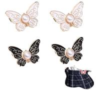 Detachable Butterfly Clips, Butterfly Waist Cinching Button, Reusable PantWaist Tightener, Buttons Pins for Loose Jeans (Noir*2, Blanc*2)