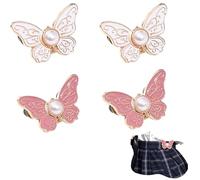 Detachable Butterfly Clips, Butterfly Waist Cinching Button, Reusable PantWaist Tightener, Buttons Pins for Loose Jeans (Blanc*2, Rose*2)