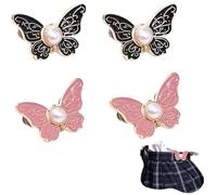 Detachable Butterfly Clips, Butterfly Waist Cinching Button, Reusable PantWaist Tightener, Buttons Pins for Loose Jeans (Noir*2, Rose*2)