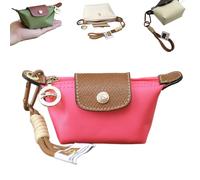 Detachable Nylon Wrist Strap Coin Purse,Mini Nylon Dumpling Bag,Portable Travel Money Bag with Zipper & Keychain (Pink)