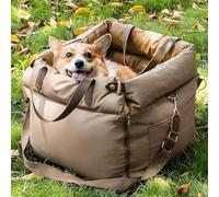 Detachable Portable Pet Car Seat Travel Bed,Dog Booster Seat with Safety Dogs Leash Storage Pocket,Waterproof Dog Car Bed Carrying Bag with Non-Slip Base (Brown, M)