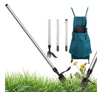 Detachable Stand Up Weed Puller, Désherbeur Manuel, Outil Desherbage Mauvaise Herbe with 4 Claws, Weed Root Remover Tool for Garden/Patio/Backyard (with Rod, with Gardening Apron)