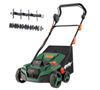 Détacheur et scarificateur 2en1 sans fil de 38 cm, pliage rapide et 3 positions réglables, à traction pour l'entretien de la