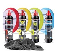 Detailmate Auto Polish Set - Menzerna car polish - Super Heavy Cut Compund HC1000 + Medium Cut 2400 + Super Finish Plus SFP3800 + Liquid Carnauba wax + 4 patins Menzerna assortis + chiffon polissage