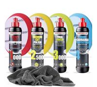 Detailmate Auto Polish Set - Menzerna car polish - Super Heavy Cut Compund HC1000 + Medium Cut 2500 + Final Finish FF3000 + Liquid Carnauba wax + 4 matching Menzerna pads + polishing cloth