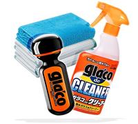 detailmate Kit de nettoyage et vitrification des vitres voiture, avec nettoyant vitres Soft99 Glaco de Cleaner 400ml, vitrificateur Soft99 Ultra Glaco 70ml et 2 chiffons gaufrés Microfiber Monkey