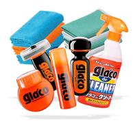detailmate Kit de vitres Voiture avec nettoyant Soft99 Glaco de Cleaner, Ultra Glaco, Roll on Large, Mirror Coat Zero, Glass Compound Roll on, 4 Chiffons gaufrés Microfiber Monkey et 3 Chiffons polir