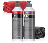 detailmate Koch Chemie Kit de polissage abrasif Heavy Cut 250 ml + KochChemie Polish Micro Cut & Finish avec cire de carnauba + 2 chiffons microfibre detailmate 40 x 40 cm, 550 g/m²