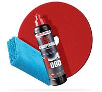 detailmate Menzerna kit de polissage, 250 ml, 1000 + 2500 + 3500 Tampons de polissage Soft (doux) + Medium + Heavy (intense) 150 mm + chiffon de polissage en microfibre douce 40 x 40 cm, 450 g/m²