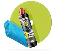detailmate Menzerna kit de polissage auto Grain 1000 + 2500 + 3500, 250 ml avec tampons de polissage assortis : Soft (doux) + Medium + Heavy (intense) 150 mm + chiffon de polissage en microfibre douce