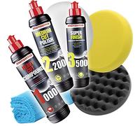 Detailmate Menzerna Kit de polissage pour voiture 250 ml : Super Heavy Cut Compund HC1000 + Medium Cut 2200 + Super Finish SF3500 + 3 tampons de polissage Menzerna 150 mm + chiffon de polissage en