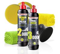 detailmate Menzerna MediumCut & Finish Kit de polissage manuel Medium Cut Polish 2000 + Final Finish 3000 + Applicateur de polissage manuel pour tampons de 95mm + tampon MediumCut 95mm + 2 microfibres